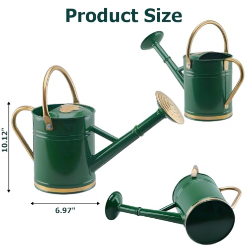 1 Gallon Green Metal Watering Can with Solid Brass Accents (25.75 Ounce)