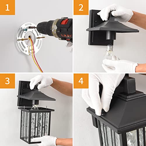 Outdoor Black Porch Wall Light Outside Wall Lantern with Water Glass