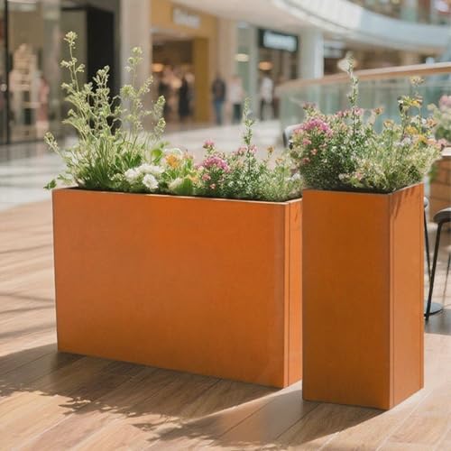Corten Steel Planter 24" L x 10" W x 24" H Rusted Metal Rectangular Planter
