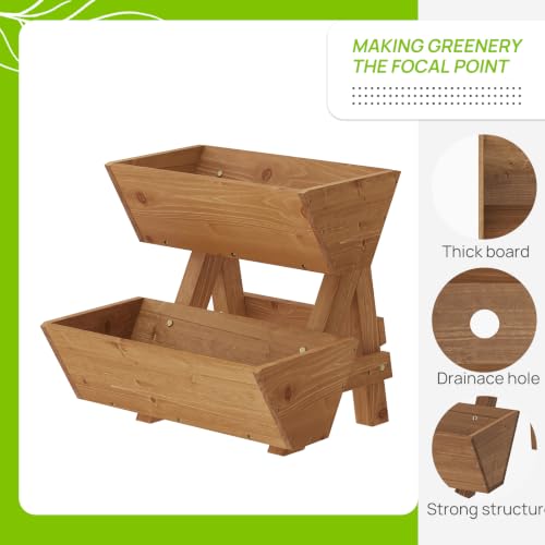 Vertical Garden Planter 2 tier Raised Garden Bed Tiered Wood Planter Box (Brown / 2-Tier-Small)