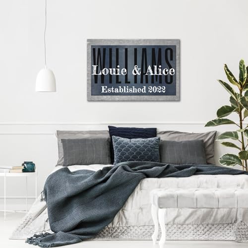 Personalized Last Name Signs with Couple's Names Wall Art Custom Family Established Date Canvas Prints Framed Unique Wedding Anniversary Housewarming Gifts for Home Decor 16×24inch