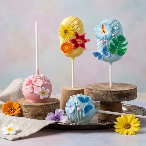 54 Pcs Edible Flowers Cupcake Cake Toppers Decorations Wafer Paper Green Leaf & Tropical Flower for for Hawaiian Birthday Tropical Luau Summer Party Wedding (Pink & Purple & Orange & Green)