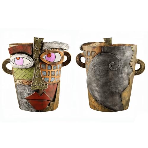 Abstract Face Head Planter Colorful Picasso Art Resin Flower Pot
