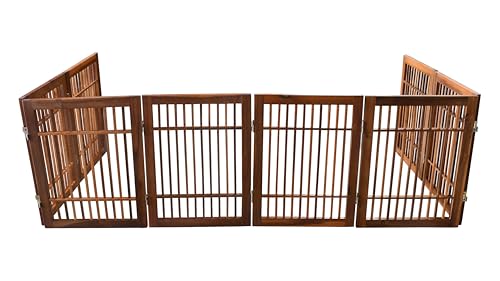 Freestanding Wooden Dog Gate Foldable Indoor Pet Gate No Drill Expandable Barrier for Doorways Stairs Hallways Portable Wood Fence for Small Dogs & Puppies