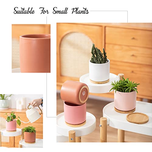4 Inch Ceramic Multicolor Pots with Saucer & Drainage Hole (4 Count)