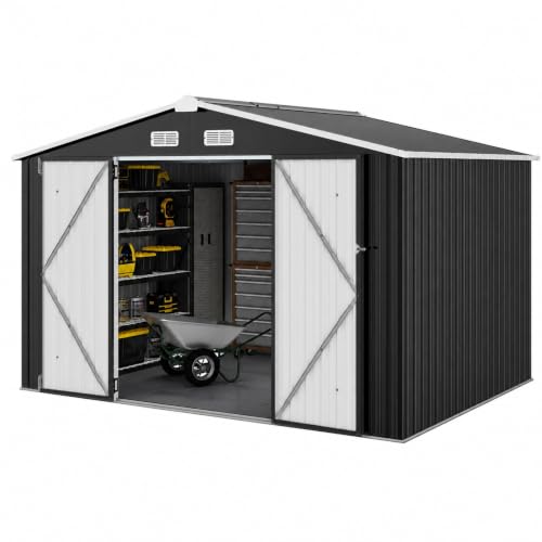 10x8 FT Shed Outdoor Storage Shed with Floor Black (Black / 9.8'x7.6')