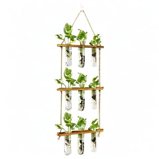 Wall Hanging Propagation Station with Wooden Stand Glass Test Tubes Tiered Planters Wall Terrarium for Home Office Plant Hanger Flower Vases Wall Decor Hydroponic Cuttings