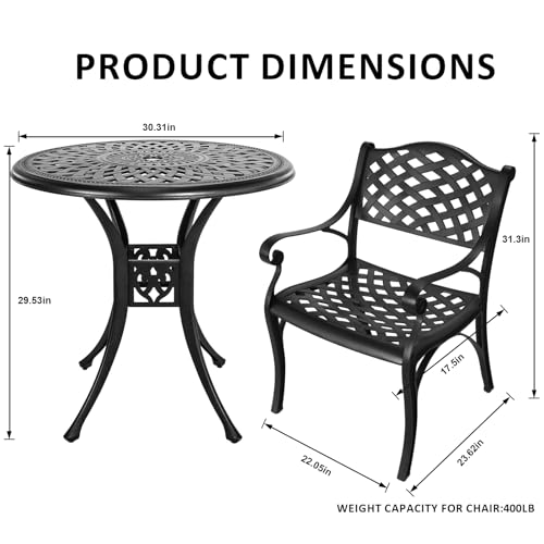 30.31" Outdoor Table and Chairs (3 Count)