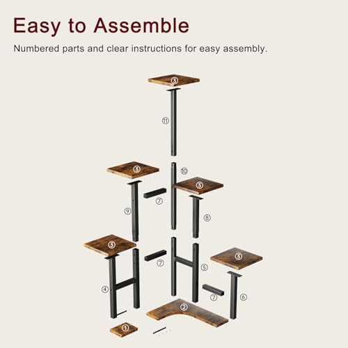 Corner Plant Stand Indoor with Grow Lights 6 Tiered Corner Plant Shelf (Rustic Brown(with Lights) / 6 Tier-Square)