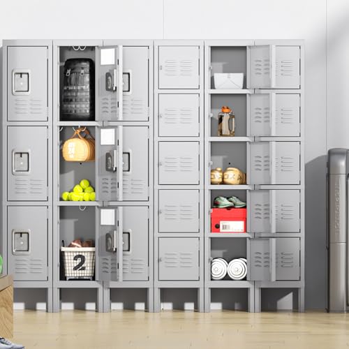 Metal 5 Tier Lockers for Employees Steel Lockers for Gym (Grey / 5 doors)