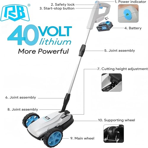 40V 9" Mini Cordless Lawn Mower with Battery & Charger for Small Yards