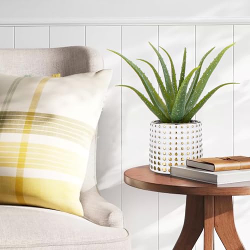 Artificial Succulent Aloe Plants 14.2 Inch Large Faux Succulents with Ceramic Pot Fake Aloe Potted Plant for Home Indoor Bathroom Table Bedroom Shelf Office Decor (Gold-15")