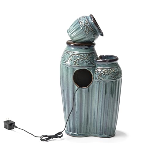 27.25" H Outdoor Garden Water Fountain with LED Lights and Pump