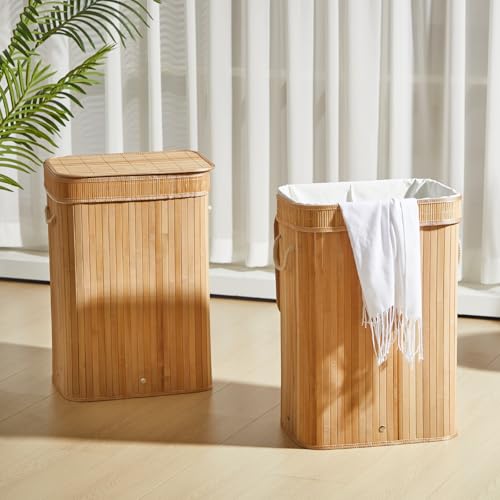 2 Pack 21 Gallon Bamboo Slim Trash Can with Lid (2 Count)