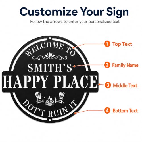This Is My Happy Place Metal Sign Personalized Patio Wall Decor Funny Welcome Sign for Front Door Porch Living Room Housewarming Gift Black