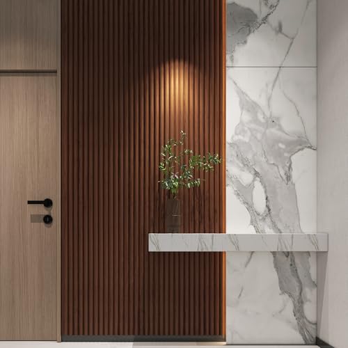 108 x 5.7 Inch Fluted Wood Textured Slat Wall Panel (8Pcs-108 x 5.7 Inch / Beaded Walnut)