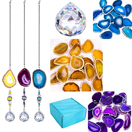 3 Pcs Crystal Ball Suncatcher with Agate Wind Chime Window Home Decor (3 Count)