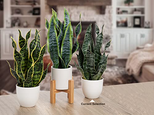 Artificial Snake Plant Potted Faux Sansevieria Trifasciata Plants (Green-16.5" Style 2)