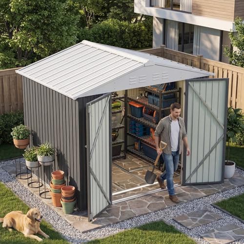 8x6 FT Outdoor Storage Shed with Floor Frame (Gray / 8x6 FT)