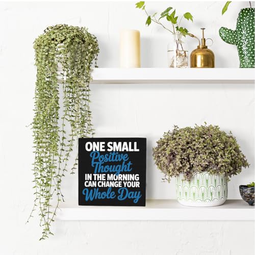 HEYBIG Encouragement Quote Decor Sign ONE SMALL Positive Thought IN THE MORNING CAN CHANGE YOUR Whole Day For Home Bathroom Office Desk Shelf Cubicle Decorations 5.1 x 5.1 inch (Motivation Office)