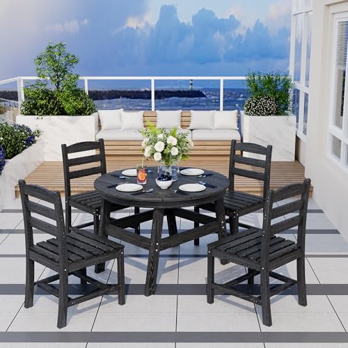 Patio Dining Table Set (Black / 4-Seat(5PCS)42.52"Table)