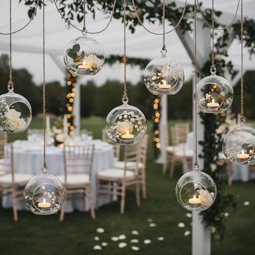 3.15 inches Hanging Tealight Holder Glass Globes Terrarium Wedding Candle Holder Candlestick (18 Count)