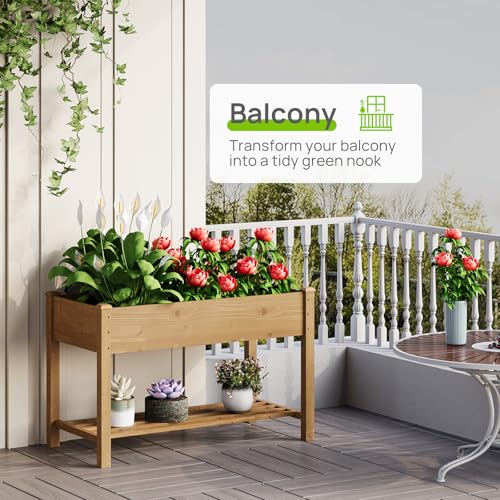 48x24x30.7in Wood Raised Garden Bed with Legs Elevated Planter Box Gardening Outdoor Planter Box Patio Kit Planting Bed for Vegetables Flowers Herbs Outdoor for Patio Balcony Backyard