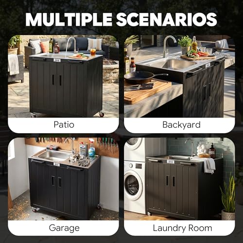 Modular Outdoor Kitchen Island with Stainless Steel Sink and Faucet