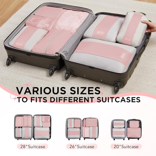 8 Set Compression Packing Cubes for Travel Essentials (Pink)
