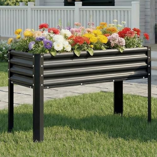 2Pcs Galvanized Raised Garden Bed with Legs (43"x24"x32" / Black(2PCS))