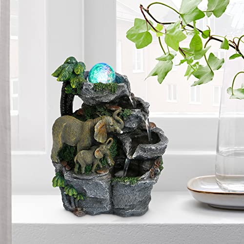 Elephant Fountain Tabletop Waterfall Fountain Indoor with LED (Sytle 8)