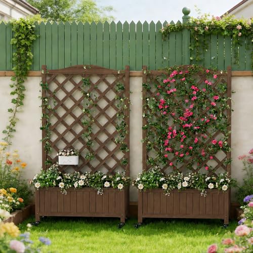 2 Pack Trellis Raised Garden Bed Trellis for Climbing Plants (Dark-brown / 49.8"H × 27.5"W × 13"D)