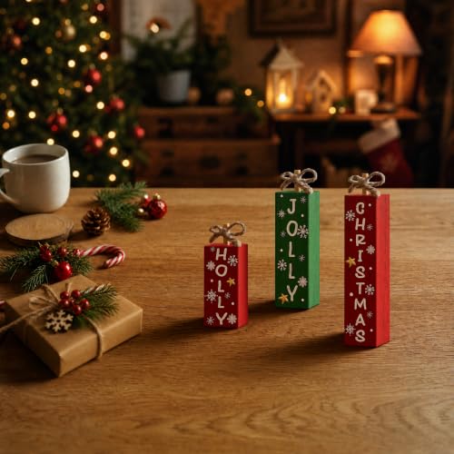 Smile Christmas Jolly Holly Wooden Tabletop Sign (Letter Jolly)