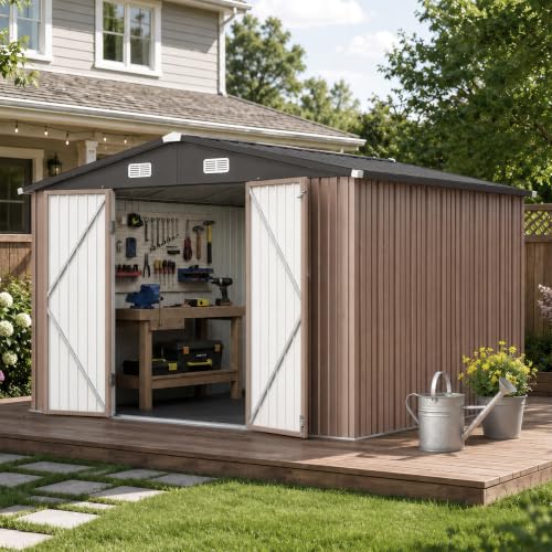 10x12 FT Shed Outdoor Storage Shed with Floor Brown (Brown / 10'x12')