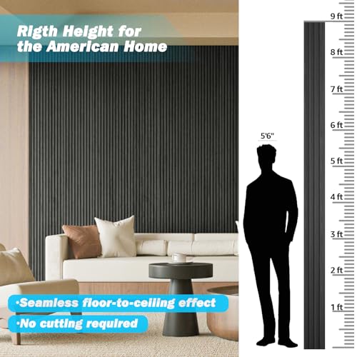 108 x 5.7 Inch Slat Wood Wall Paneling for Interior Decor (8Pcs-108 x 5.7 Inch / Slat Black)