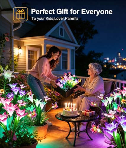 Solar Lights Outdoor Garden Decor 8 Pack (8 Pack / Lily & Butterfly)