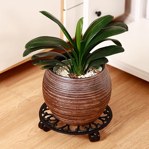 3 Packs 11 Inch Rolling Plant Stand with Wheels Wrought Iron Rolling Plant Stand with Casters Heavy Duty for Indoor Plants Rollers with Wheels Metal Round Plant Dolly (3 Count)