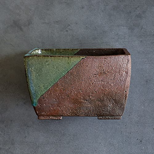 Tokoname Series Small Handmade Rectangular Glazed Bonsai Pot with Drainage Holes 5.3 in