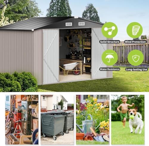 8x10 FT Shed Outdoor Storage Shed with Base (Brown / 10'x8')