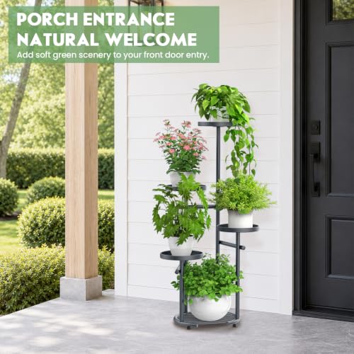 Tall 5 Tier Round Metal Corner Plant Stand Indoor (Gray / 5-Tier Round Base)
