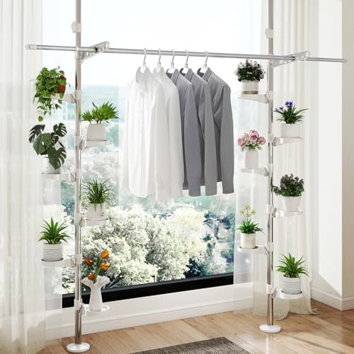 Indoor Plant Stands Double Tension Pole Flower Display Racks Holder