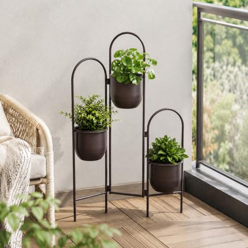 3 Tier Plant Stand with 3 Removable Metal Pots Indoor Outdoor Corner Plant Rack (35" H)