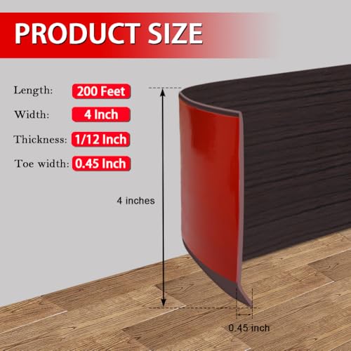 Vinyl Wall Base Rubber Baseboard Molding Trim Self Adhesive 4" Wide