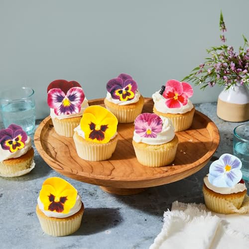64Pcs Edible Flower Cupcake Toppers Wafer Paper Flat Cake Toppers Spring Bridal Engagement Baby Shower Birthday Party Cupcake Picks Anniversary Party Supplies (64 Count)