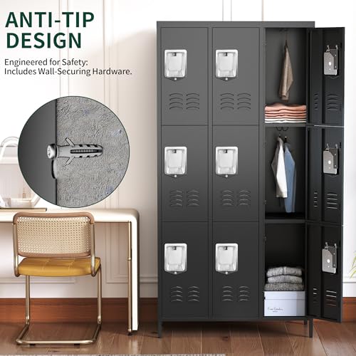 9 Doors Metal Employee Locker (9 Door-Upgraded / Black)
