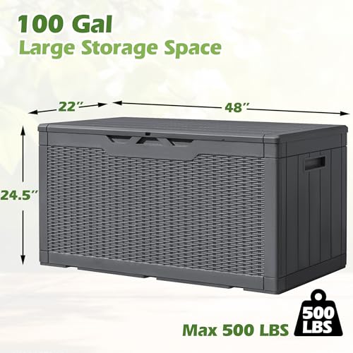 100 Gallon Resin Deck Box Large Outdoor Storage (100 Gallon / Gray)