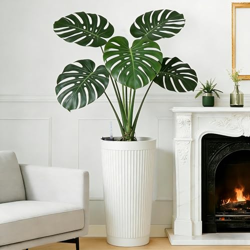 24" Self Watering Tall White Planters Outdoor Set of 2 (2 Count)