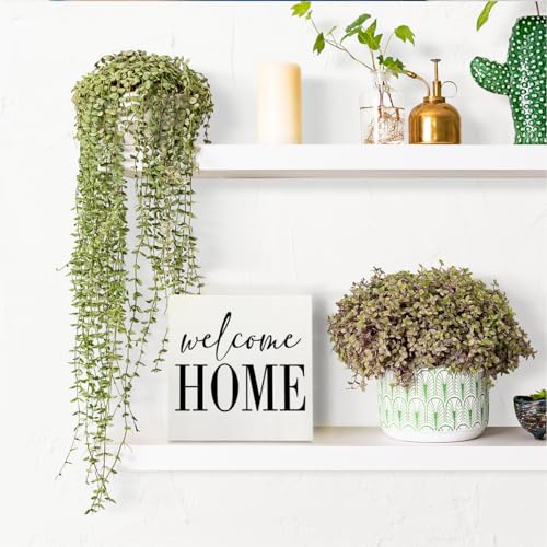 Welcome Home Sign Home Decor Desk Decor Wooden Box Sign Rustic Black Wood White Plaque Box Sign for Women Family Friends Farmhouse Living Room Kitchen Bedroom Shelf Table Decoration (white1136)