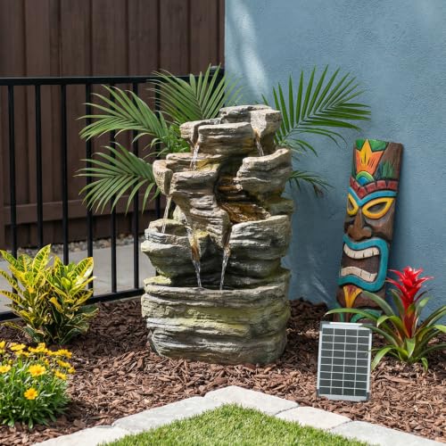 Solar Rock Waterfall Fountain Outdoor (Grey-solar24.4)