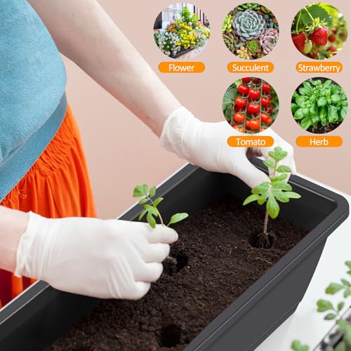 4 Pack 17 Inch Deck Railing Planter Boxes Adjustable Window Boxes Planters (Gray+black Brackets)